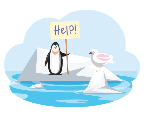 Penguin asking for help due to climate change  Illustration