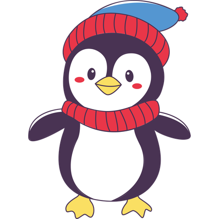 Penguin Character Wearing Shawl Hat in Winter Season  Illustration