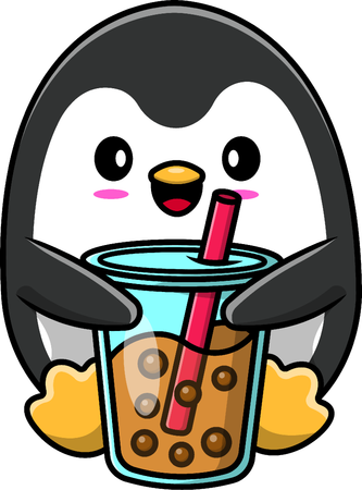 Penguin Drinking Boba Milk Tea  Illustration