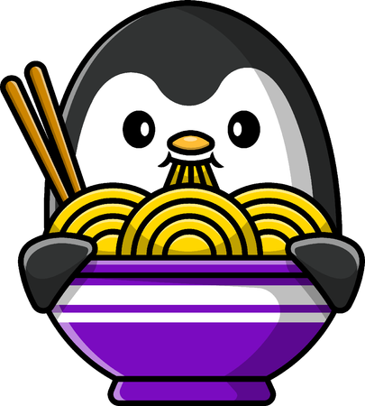 Penguin Eating Noodle  Illustration