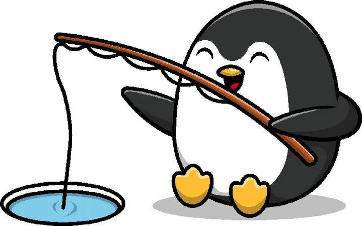 Penguin enjoying fishing  Illustration