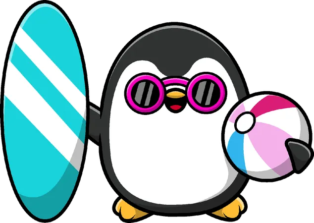 Penguin enjoying Summer  일러스트레이션