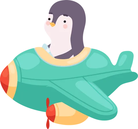 Penguin Flying In Helicopter  Illustration
