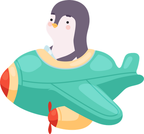 Penguin Flying In Helicopter  Illustration