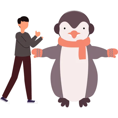 Penguin Hugs A Boy Illustration