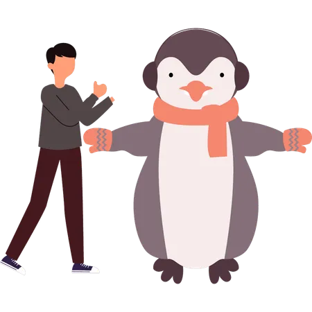 Penguin hugs a boy  Illustration