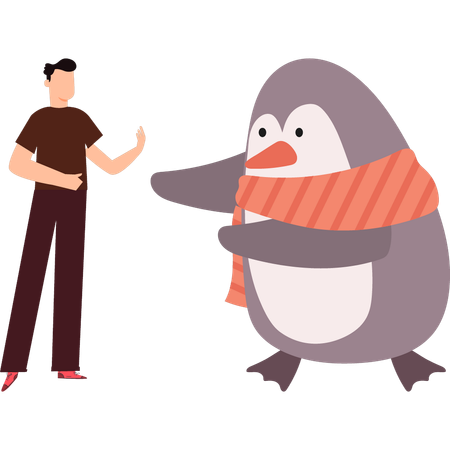 Penguin is approaching boy  Illustration