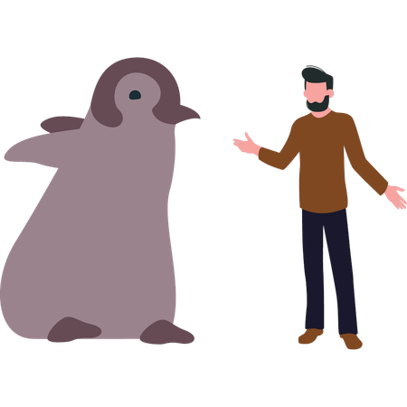 Penguin is approaching boy  Illustration