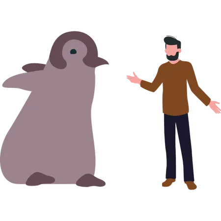 Penguin is approaching boy  Illustration