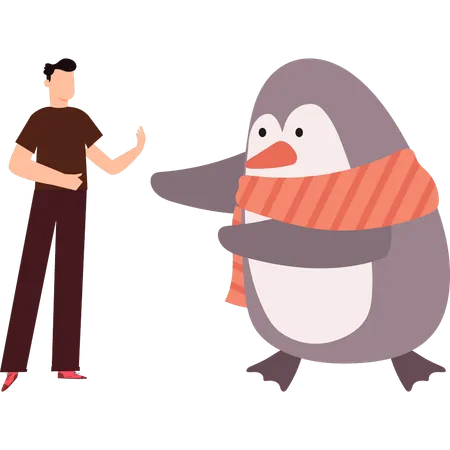 Penguin is approaching boy  Illustration