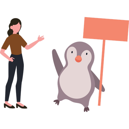 Penguin is holding a board  Illustration