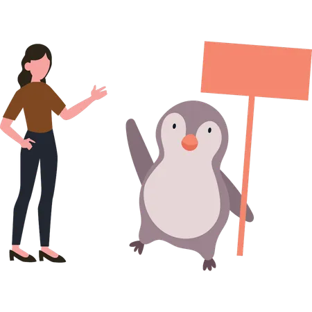 Penguin is holding a board  Illustration