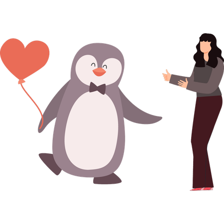 Penguin is holding balloon  Illustration