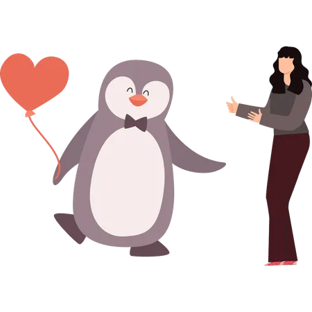 Penguin Is Holding Balloon Illustration