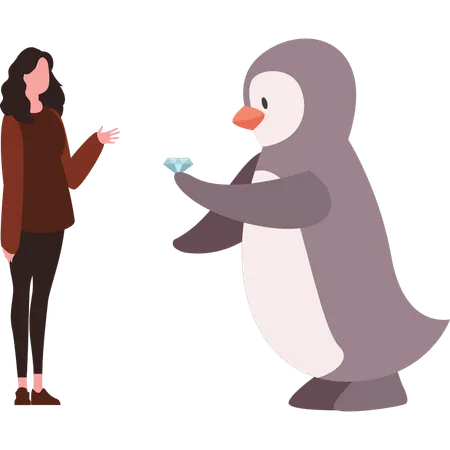 Penguin Is Holding Diamond Illustration