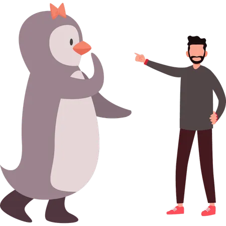 Penguin Is Showing Love Towards Boy Illustration