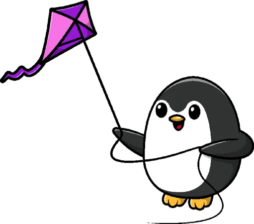 Penguin Playing Kite  Illustration