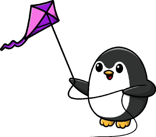 Penguin Playing Kite  Illustration