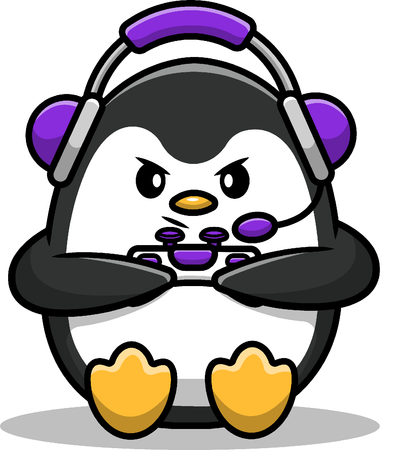 Penguin playing video Game  Illustration