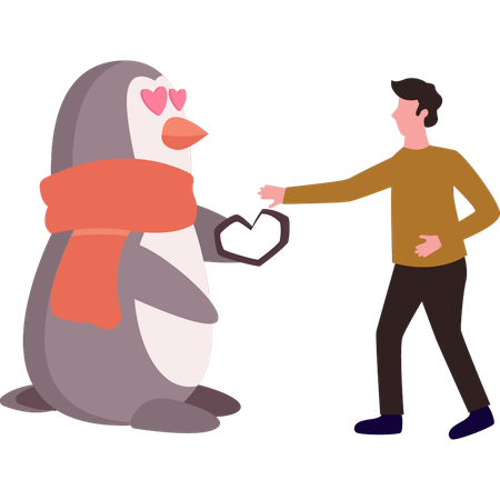 Penguin shows love towards boy  Illustration