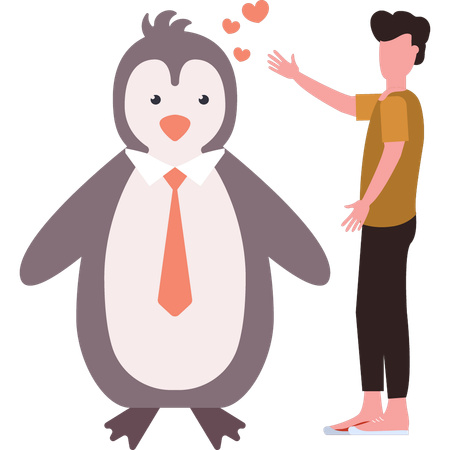 Penguin shows love towards boy  Illustration