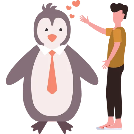 Penguin shows love towards boy  イラスト