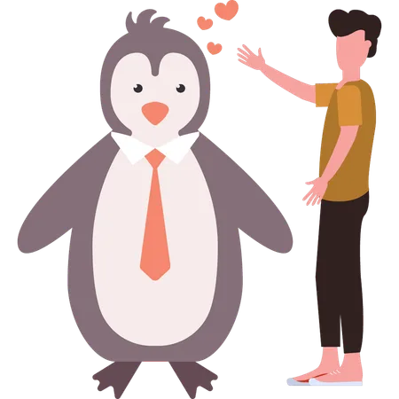 Penguin shows love towards boy  Illustration