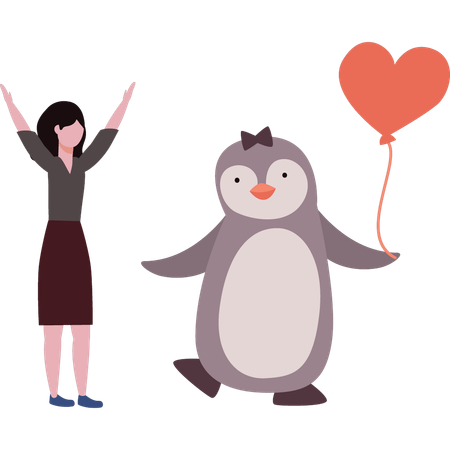 Penguin shows love towards girl  Illustration
