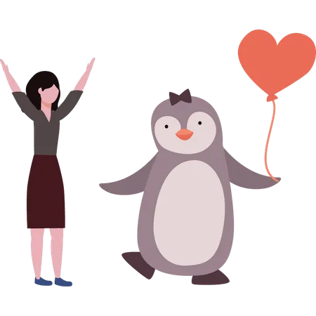 Penguin Shows Love Towards Girl Illustration