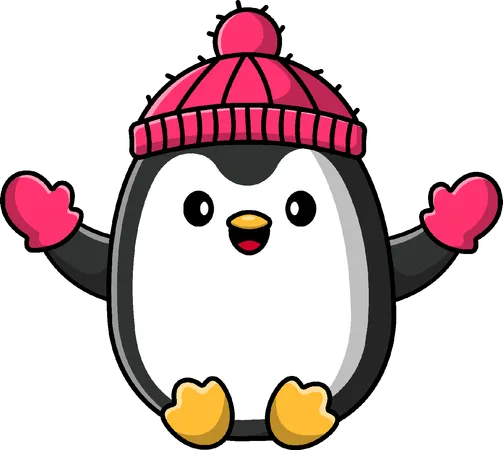 Penguin Wearing Glove And Hat  Illustration