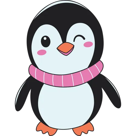 Penguin Wearing Scraf in Winter Season  Illustration