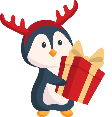 Penguin with Christmas Gift  Illustration