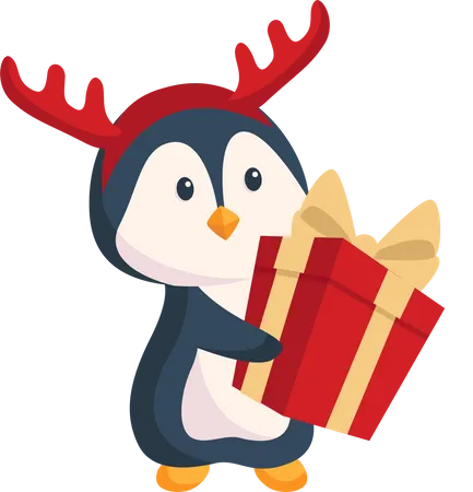 Penguin with Christmas Gift  일러스트레이션