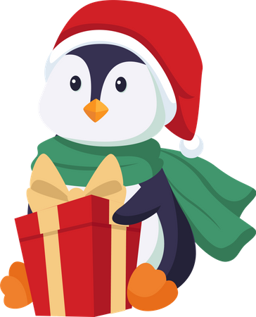 Penguin with Christmas Gift  Illustration