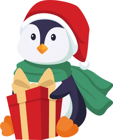 Penguin with Christmas Gift  イラスト