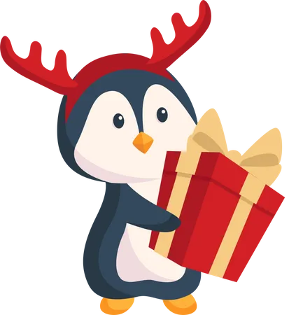 Penguin with Christmas Gift  Illustration