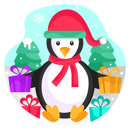 Penguin with Christmas gifts  Illustration