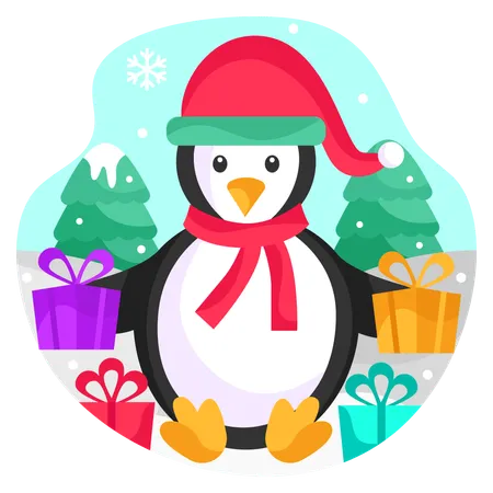 Penguin with gifts  Illustration