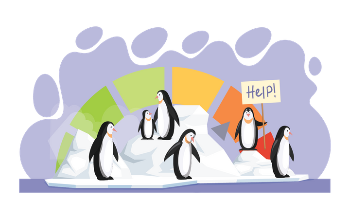 Penguins suffering from high temperature Illustration
