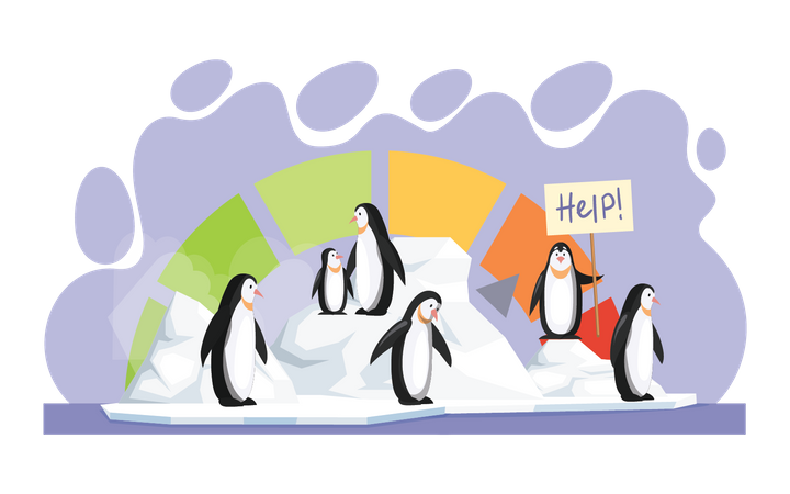 Penguins suffering from high temperature  Illustration