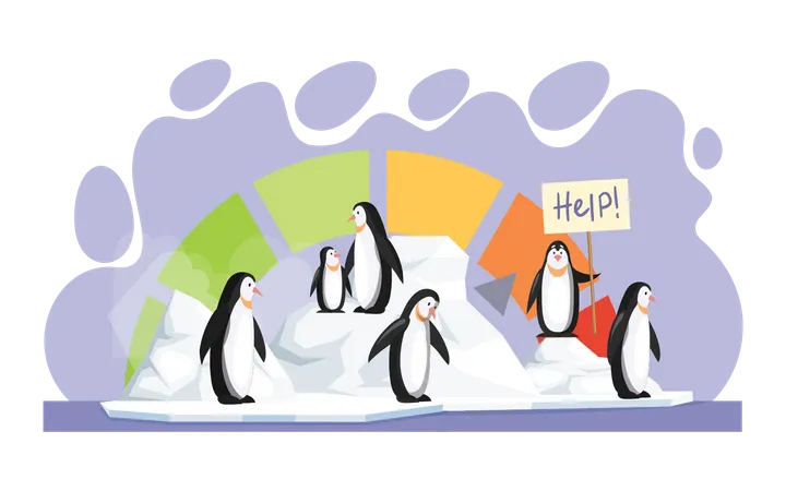 Penguins suffering from high temperature  Illustration