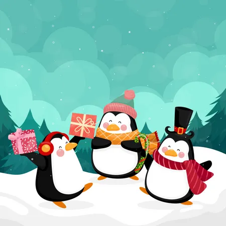 Penguins with gifts  일러스트레이션