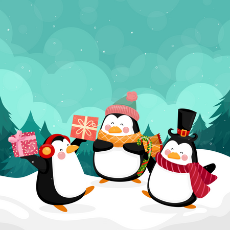 Penguins with gifts  Illustration