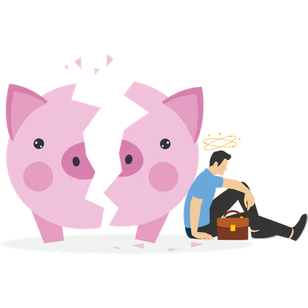 Inflation Causing Money Value Decreased Or Recession Make Stock Market Crash Pension Fund Losing Value Or Business Bankruptcy Concept Breaking The Piggy Bank Illustration