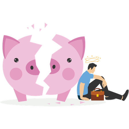Pension fund losing value and business bankruptcy  イラスト