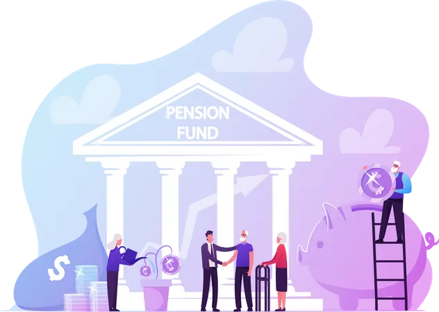 Pension Fund Plan, Insurance and Bank Savings  Illustration