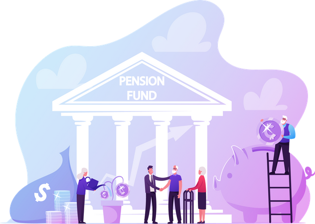 Pension Fund Plan, Insurance and Bank Savings  Illustration