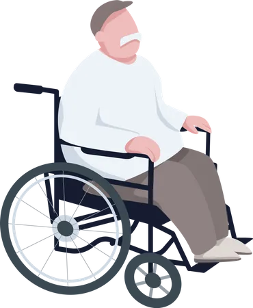Pensioner In Wheelchair Flat Color Vector Faceless Character Senior Man Elderly Disabled Individual Paraplegic Grandfather Isolated Cartoon Illustration For Web Graphic Design And Animation Illustration