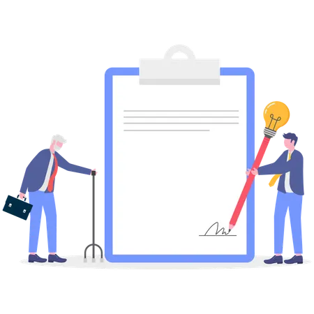 Pensioner signing retirement document  Illustration
