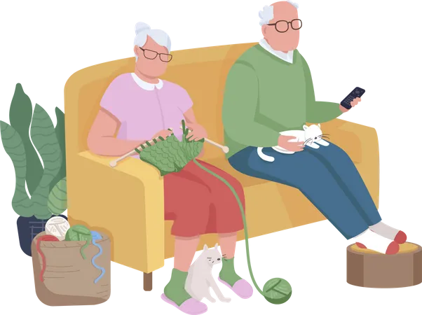 Pensioners on couch  Illustration